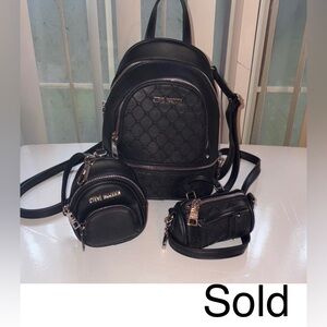 SOLD Steve Madden Black Quilted Backpack Trio